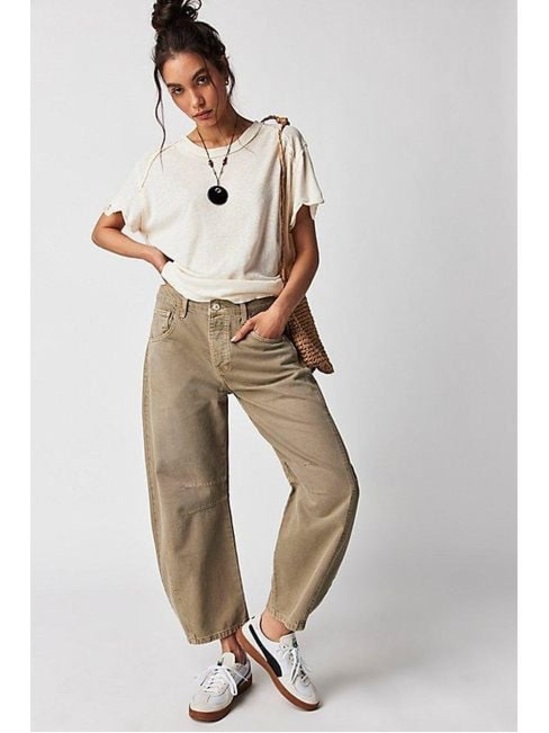 We The Free Denim - Free People We The Free Taupe Good Luck Mid Rise Barrel Jeans